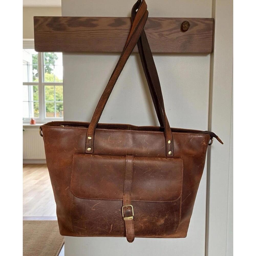 S Zone Bag Brown Distressed Cowhide Leather Briefcase Purse Rugged Satchel - Picture 6 of 11